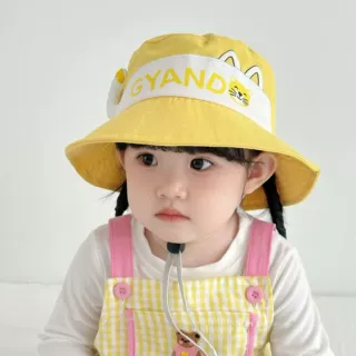 春夏新款宝宝渔夫帽可爱卡通猫咪遮阳帽男女童韩系清新儿童盆帽