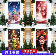 2025 クリスマス背景クロスボーダー対句吊り布ハロウィンドアカーテンパーティー背景ドアカバー死者の日バナー