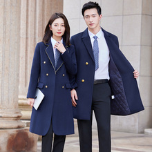 中长款夹棉呢子大衣工作服男女学院风幼师园服职业装毛呢外套工装