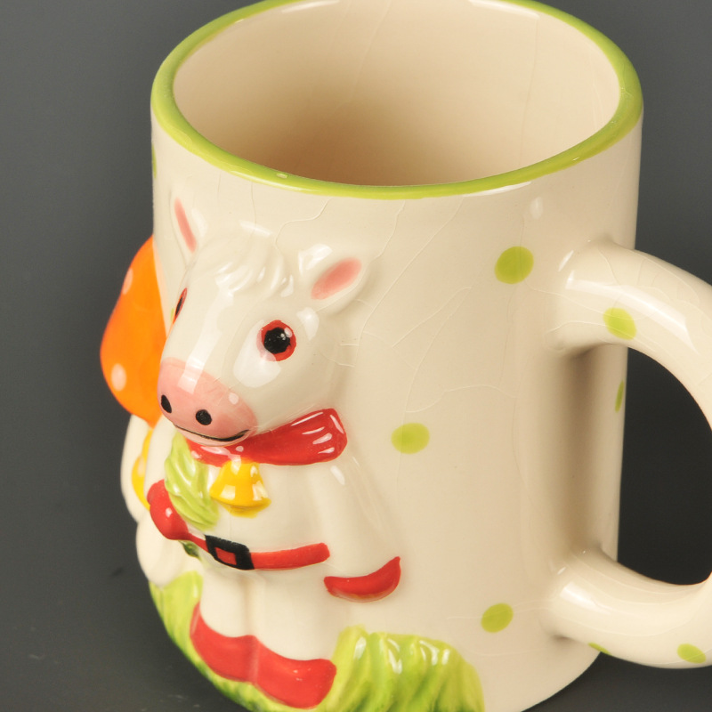Han wind ins vacas lecheras en relieve dibujos animados lindos con mango taza de desayuno de animales taza de agua de marca de cerámica tridimensional leche