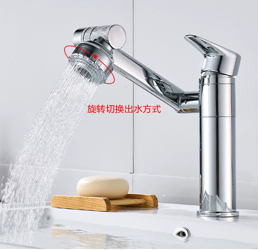 Antique basin full copper water faucet hot and cold can rotate the shampoo bathroom platform on the pot high shower head Chinese style