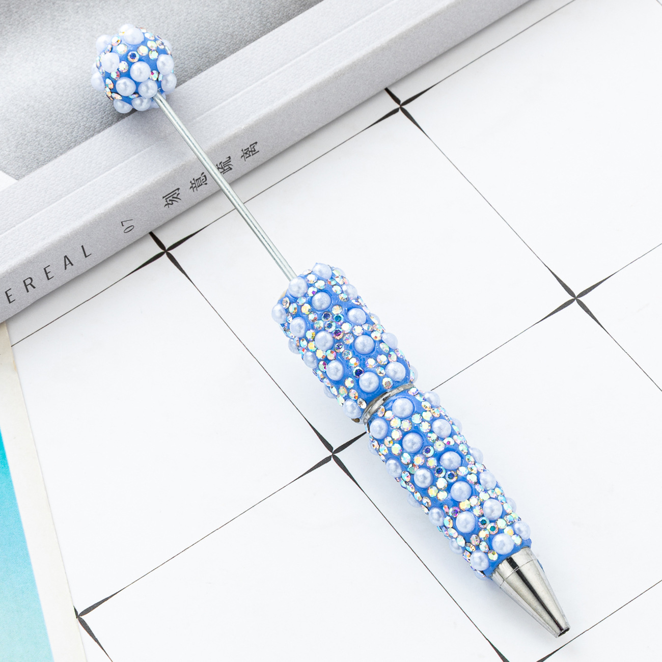 Bolígrafo con cuentas de perlas lleno de diamantes de bricolaje, bolígrafo con cuentas de perlas de diamantes pegados a mano, bolígrafo con cuentas de plástico multicolor