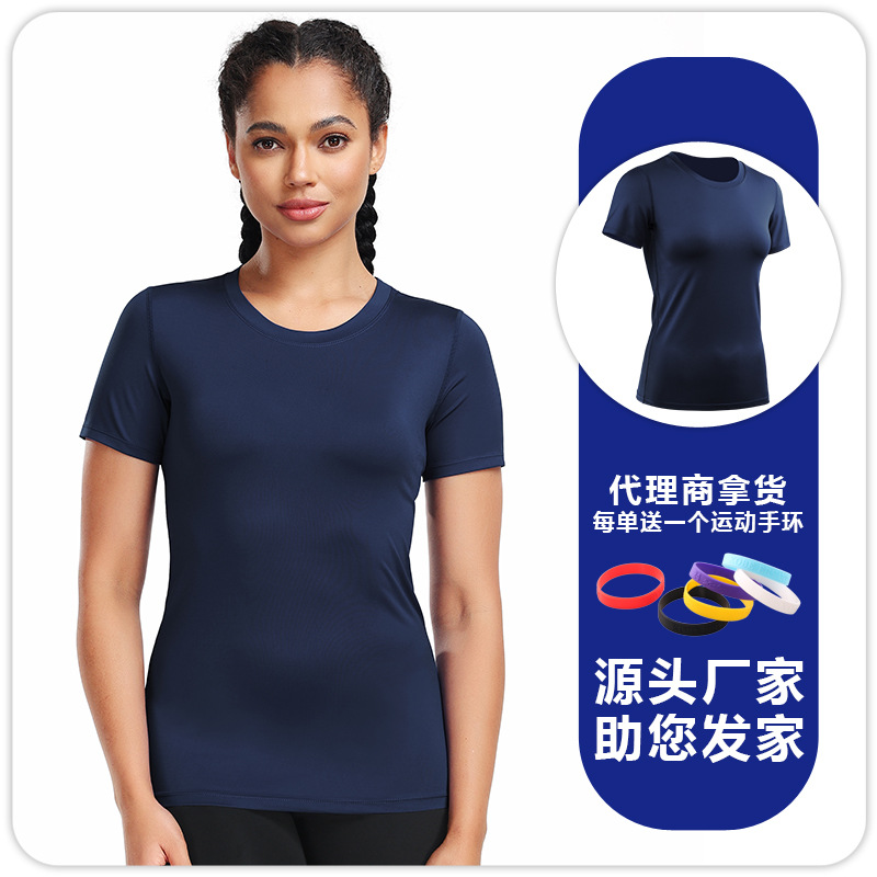 F8017 mujeres deportes correr yoga camiseta de mangas cortas cuello redondo ropa de fitness ajustada secado rápido camiseta de ciclismo maratón