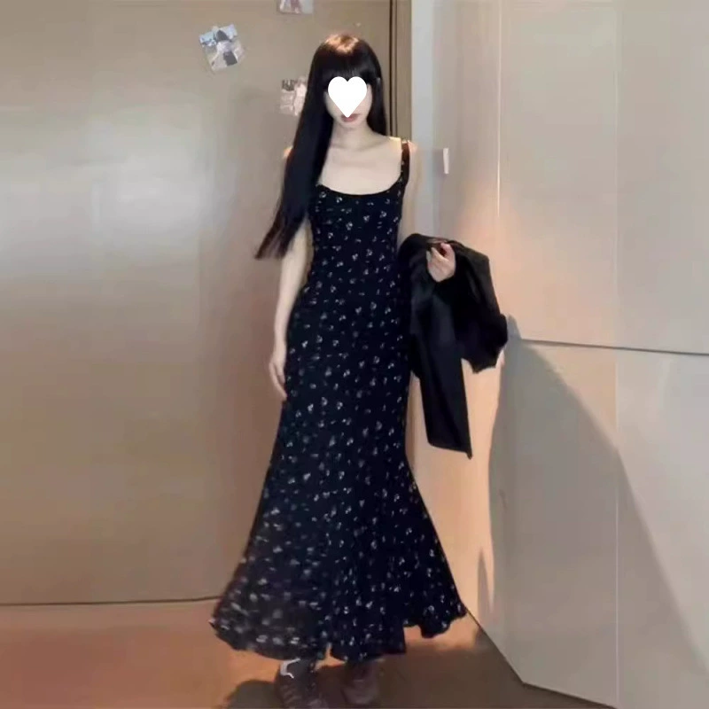 Нежный французский цветочный стиль 2025 Летний рыбий хвост длинная юбка модная чистая темпераментная подтяжка платье