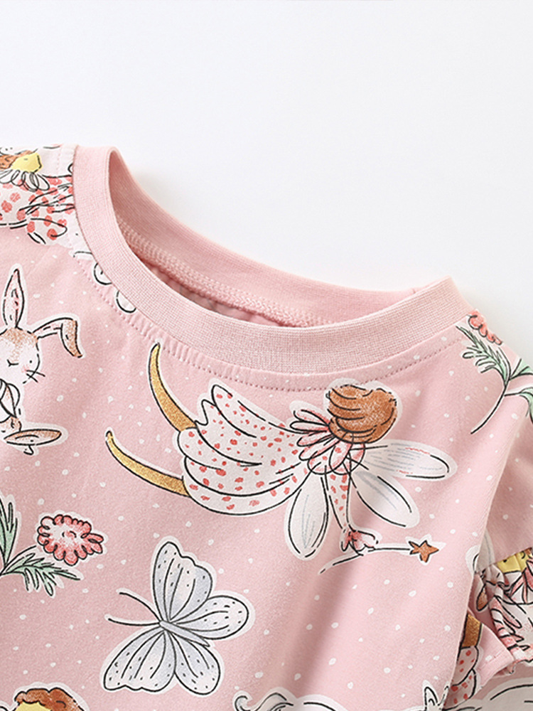 Malwee niñas trajes de otoño nuevos niños europeos y estadounidenses impresión de aire extranjero de cuello redondo de manga larga ropa de niños dos piezas