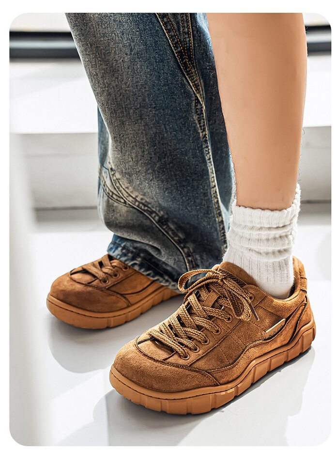 Giày sneaker nam cổ thấp form rộng mũi tròn, đế dày 3 cm, phong cách retro, cỡ lớn — 5018 Kaki, 5018 màu lạc đà, 5018 màu đen chi tiết 12