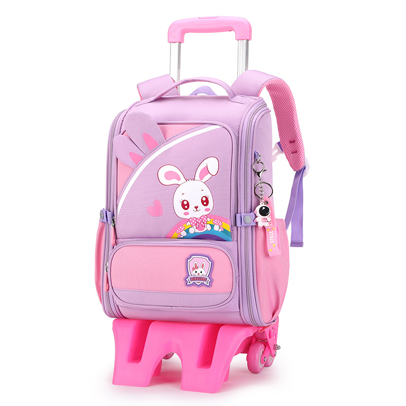 Mochila escolar con barra de tracción transfronteriza estudiantes de grado 2-45 niños y niñas de gran capacidad dibujos animados lindo subir escaleras de doble propósito hombros