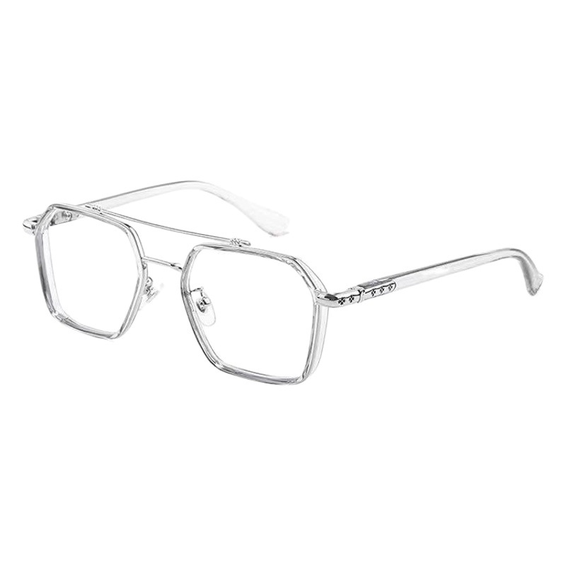 Double-Bridge Vintage Anti-Blue Light Non-Prescription Eyeglasses Frame, Stylish Color-Changing Non-Prescription Glasses for Nearsightedness