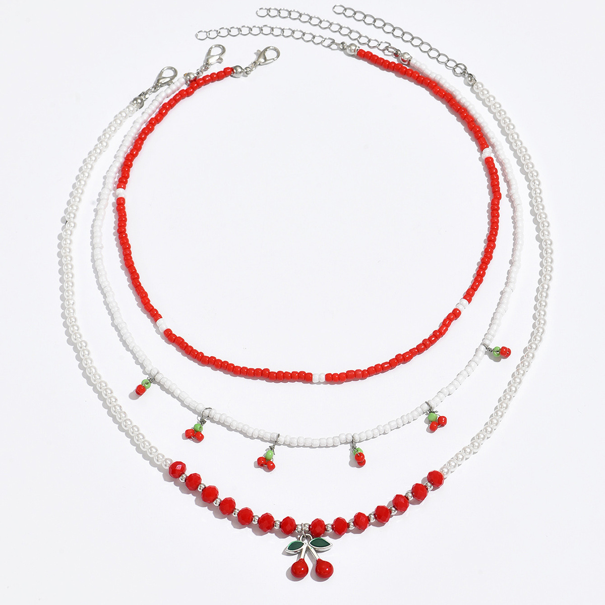 Fashion New Beautiful Cherry Set Multi-Layer Stacking Design Summer Fresh Rice Bead Chain Accessory_voghion.com