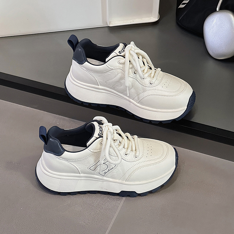 2026 Spring New Women's Loafers Korean Style Round Toe Lace-Up Casual Shoes Thick-Soled Dad Shoes Comfortable Travel Shoes