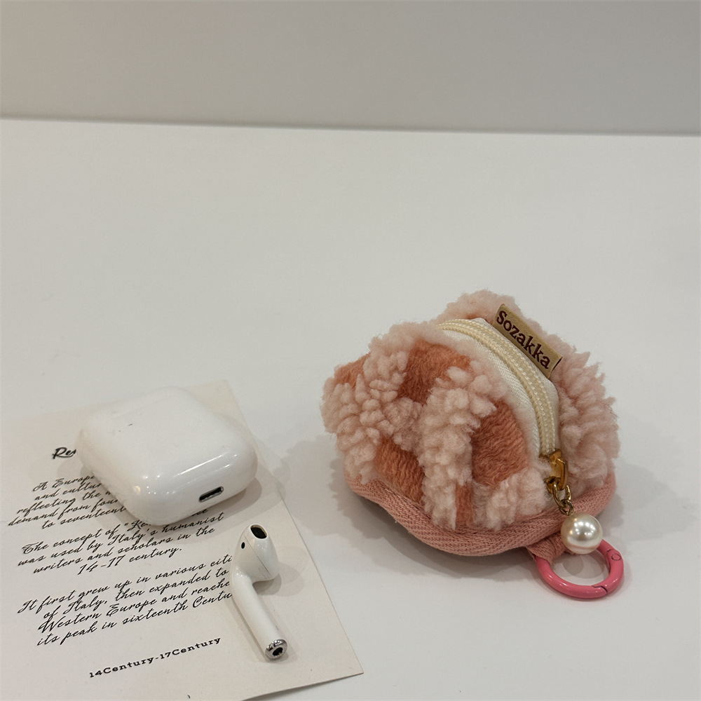 3991 colorido waffle terciopelo lindo pequeña bolsa de auriculares estéreo cubierta protectora suave caso Airpods bolsa de almacenamiento portátil