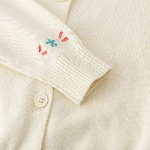 Children's cardigan coat, girls 'thin sweater, pure cotton thread embroidery, Korean round neck, baby spring and autumn outer sweater