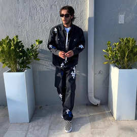 跨境潮牌高版本现货原标克罗CH家拼皮工装牛仔外套休闲高街夹克