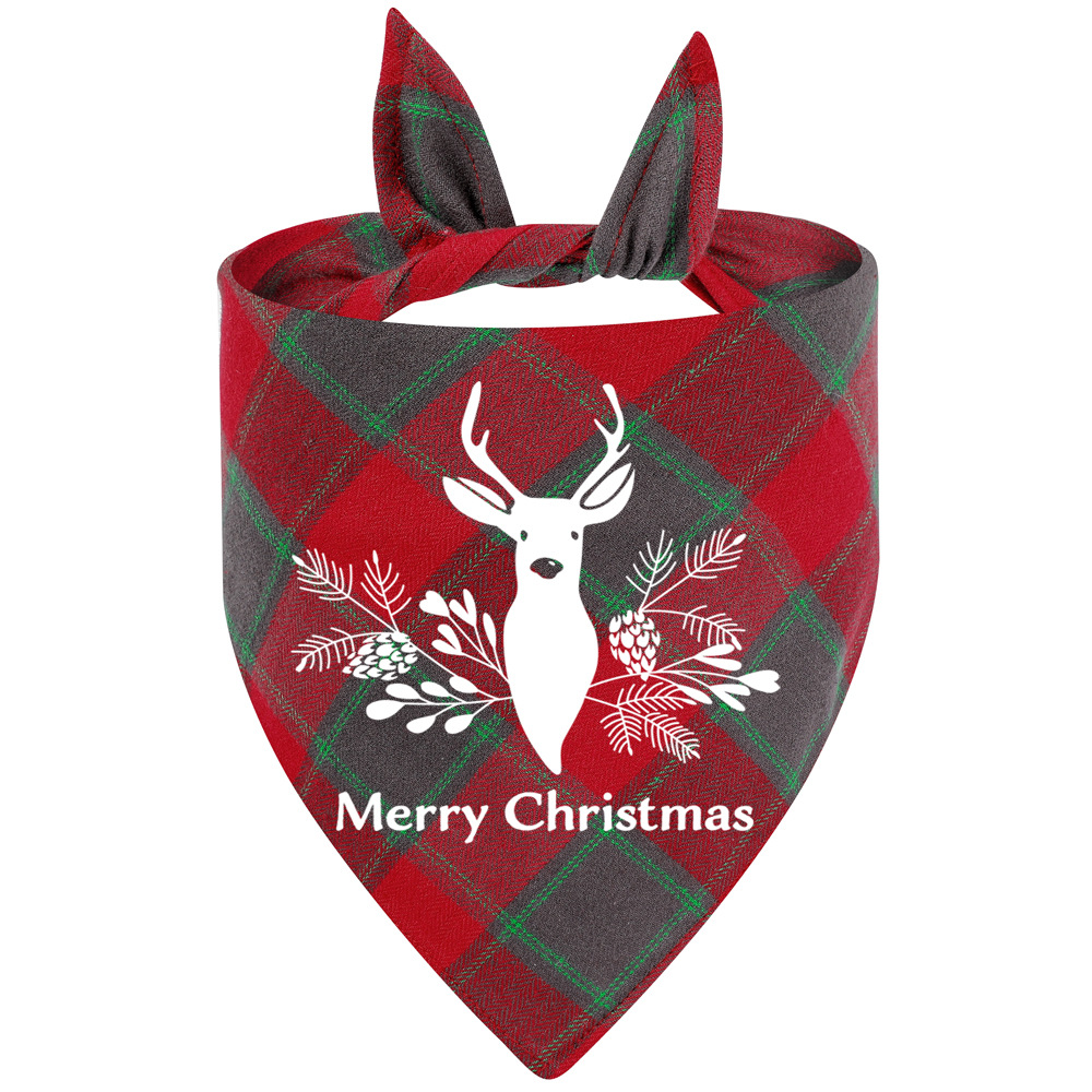 Fabricante en stock transfronterizo exclusivo algodón plaid mascota toalla triángulo perro saliva toalla Navidad mascota saliva toalla