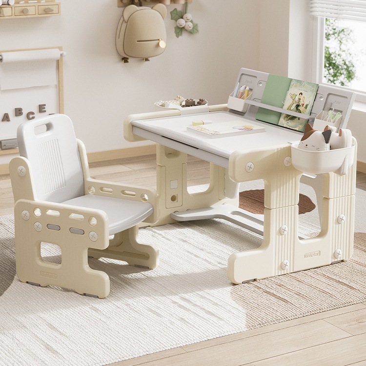 Babysoku Kidsren's Study Table Desk Liftable Table and Chair Writing Table Baby Toddler Table Peanut Table Set