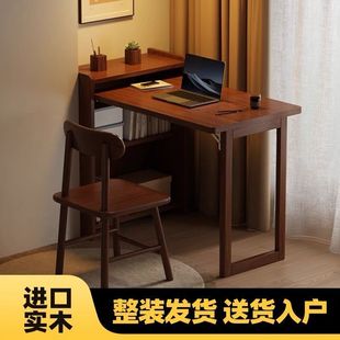 All Solid Wood Foldable Desk Bookshelf Integrated Bedroom Home Computer Desk Small Apartment Learning Bookcase Corner Table
