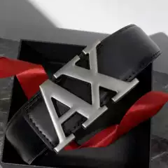 2025 New Cross-Border Men's Belt 4cm Fashionable Plain Simple Versatile Belt Letter Ax Buckle Belt