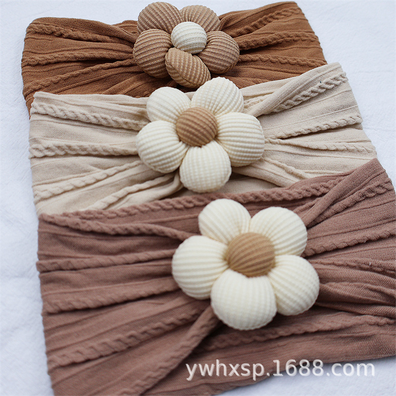 Diadema elástica para bebés, flor de cinco pétalos, accesorio suave para recién nacidas