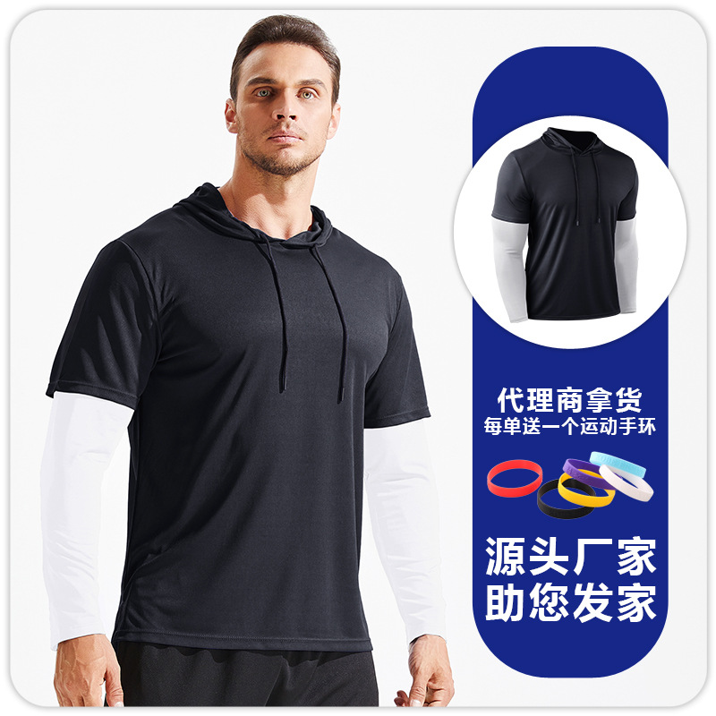 Falso suéter de dos piezas deportes de los hombres de cuello redondo marca de moda suelta más la ropa de los hombres de moda ins manga larga fitness top ropa
