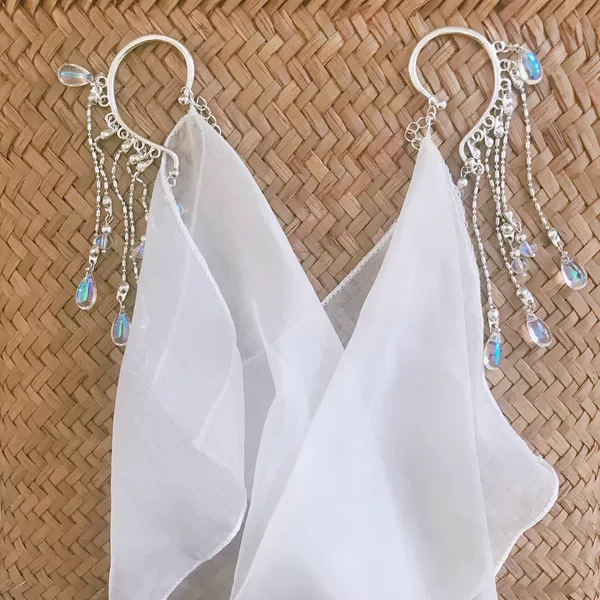 Super Fairy-Like Glass Ear-Hanging Veil, Ancient Style Ear-Hanging Half-Face Curtain, Hanfu Facial Accessory, Traditional Costume Photo Shoot, Chinese Trend