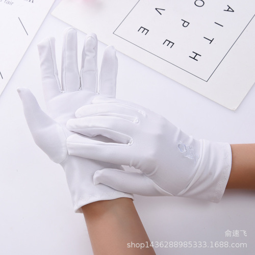 四季女士氨纶绣花手套薄短款跳舞雪尔白色手套表演礼仪珠宝手套