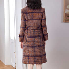 2025年秋冬季新款中年复古显瘦羊毛呢子大衣女格子中长款气质外套