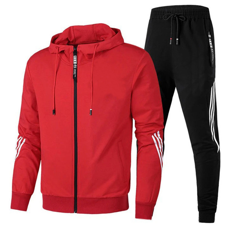 Cross-border Men's Sports suit Spring and Autumn Running Fitness Hooded Sweater Trousers Air Layer Zipper Shirt Sportswear