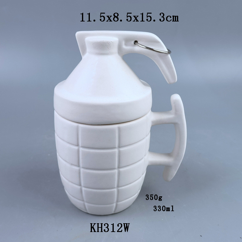 Taza de granada con temática militar con tapa para novio, taza de café de cerámica con diseño de mina terrestre.