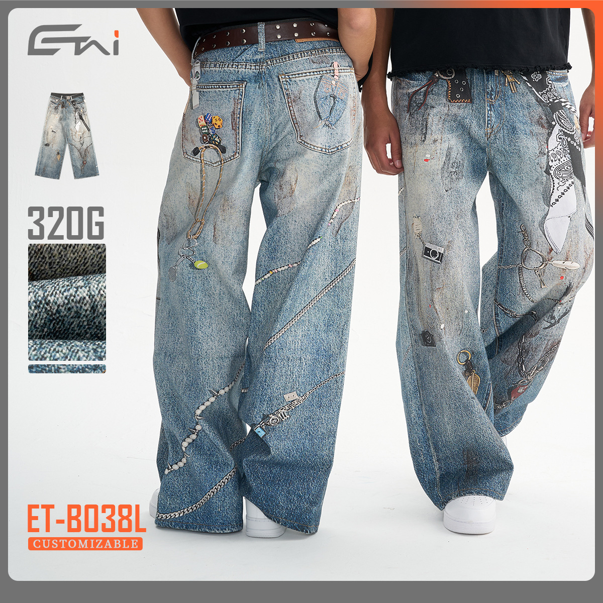ETAI Hombre| Callejera americana pesada de algodón jeans de alta calidad marca de moda impresión 3D pantalones casuales para hombre