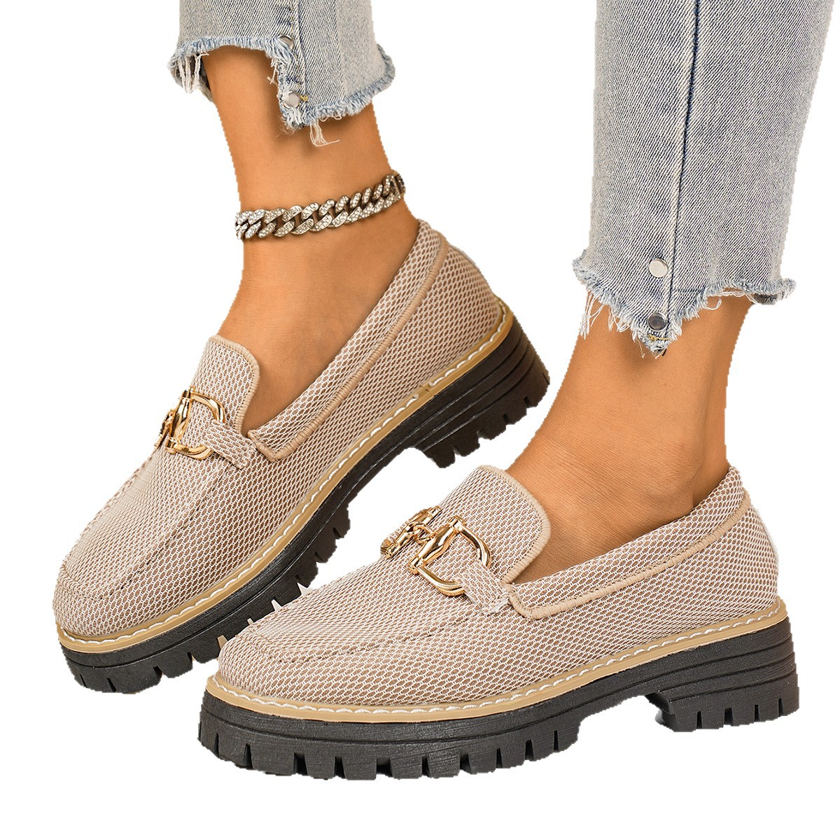 Mocassini da donna in stile britannico con catena a rete, modello basso, primavera, nuovo stile_voghion.com