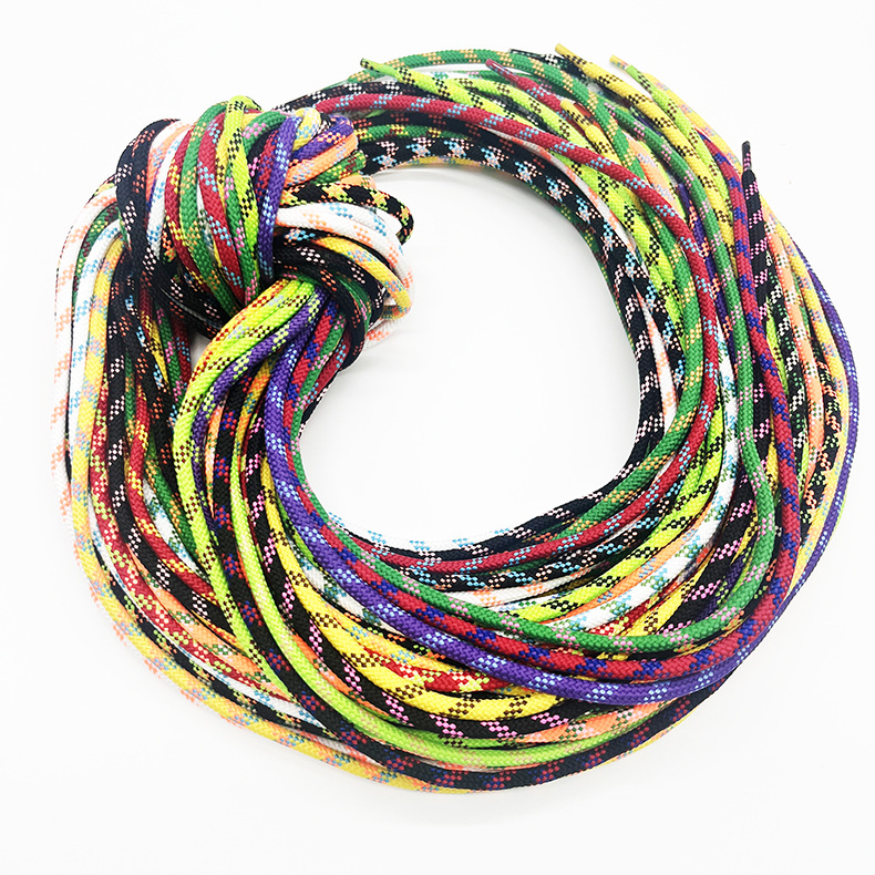 5mm poliéster de color grueso tricolor punto de salto de núcleo trenzado cuerda redonda cuerda de paraguas cuerda de bala de plástico chaqueta cuerda de sombrero
