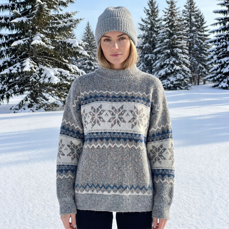 European and American Christmas Knitwear 2026 Autumn and Winter New Products Amazon Half Turtleneck Snowflake Sweater Women's Chenille Knitwear European and American Christmas Knitwear 2026 Autumn and Winter New Products Amazon Half Turtleneck Snowflake Sweater Women's Chenille Knitwear