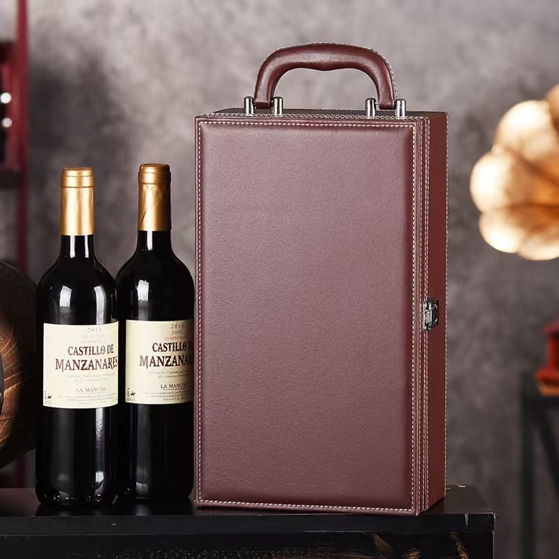 Red Wine Box Double Pack Leather Box Universal Red Wine Gift Box Wine Packaging Box Leather Style Red Wine Box Custom Made