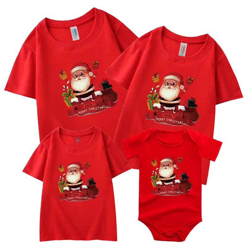 Nuevo tres madre-niño manga corta Camiseta Santa Claus regalo Ropa de padres e hijos de Navidad europea y americana de comercio electrónico transfronterizo