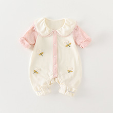 婴儿衣服连体衣秋季新款0到3个月女宝宝秋装碎花长袖外出哈衣爬服