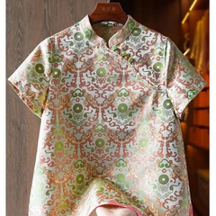 高品質、快適で通気性のあるシルク年齢軽減中年女性改良斜め襟シャツ夏の中国風のレトロな新しい中国風のトップ