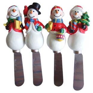 HOT Christmas Snowman resin handle stainless steel butter knife baking scraper stainless steel resin butter knife