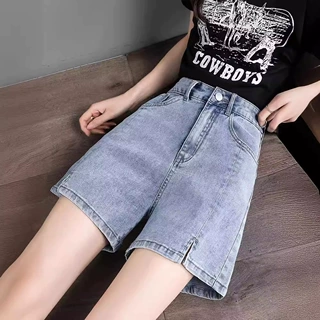 夏季薄款高腰牛仔裤短裤女新款宽松显瘦开叉阔腿ins潮a字热裤子