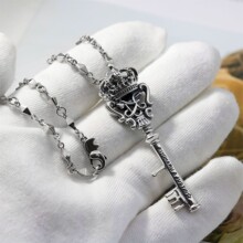 欧美跨境饰品泰银做旧皇冠钥匙吊坠男款流行挂件项链毛衣链项坠