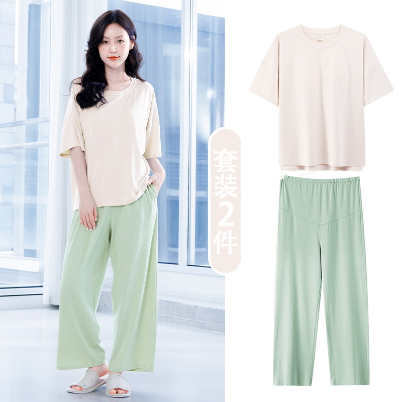 [Người mẫu dành cho bà bầu] RC010 Quần dài màu xanh lá cây hạnh nhân nhạt (không có miếng đệm ngực) / M-L