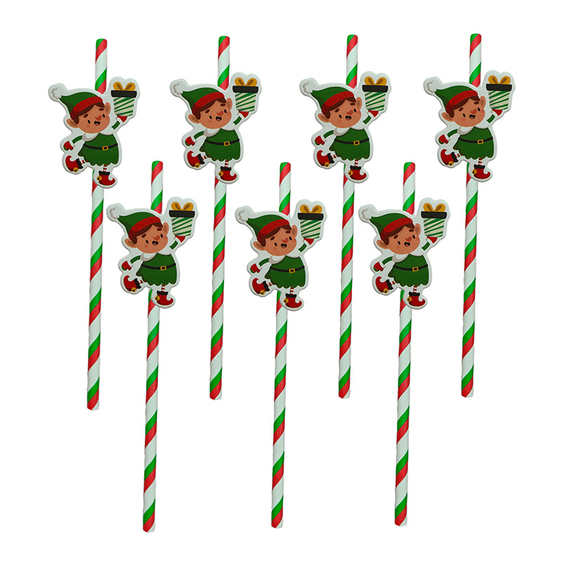 Papel de fiesta de Navidad transfronterizas temática de Navidad desechable postre cóctel de paja decoración