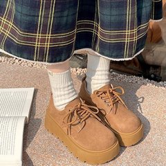 厚底系带乐福鞋女2025磨砂新款复古松糕底小个子显瘦增高勃肯单鞋