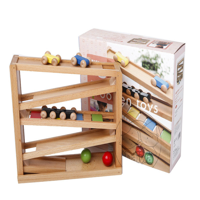 Maicheng infantil de madera rodante pista modelo de coche coaxial bebé agarrar juguetes anti-niño llorando Desarrollo Inteligencia
