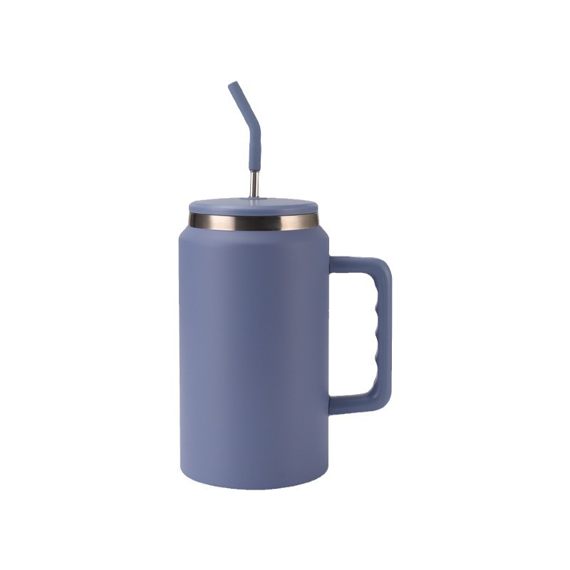 Taza termo simple gigante transfronteriza, taza de hielo de gran capacidad para el hogar, taza portátil de acero inoxidable para automóvil con pajita