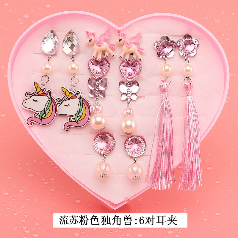 Children's ear clips, set for princess, cartoon accessory, no pierced ears, Birthday gift