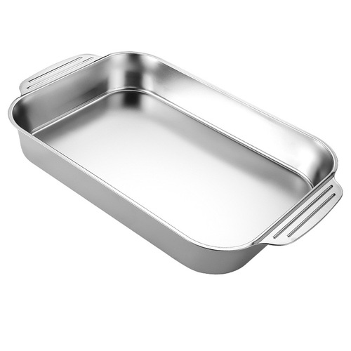 Stainless steel flat bottom thickened grilled fish plate commercial rectangular baking tray golden dumpling plate vegetable plate rice plate