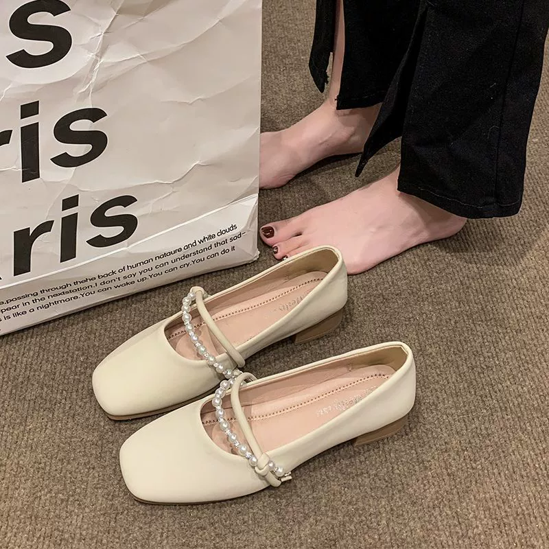 [Собралось 6122 человека] Женские туфли на плоской подошве на толстом каблуке, весенний новый стиль, пряжка с жемчугом, Мэри Джейн, на низком каблуке с юбкой, мягкая подошва