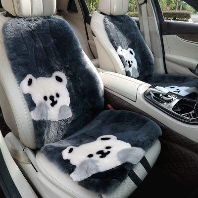 Winter Warm Plush Car Seat: Wool pad - 1-square-mat-xy-happy-bear-gray