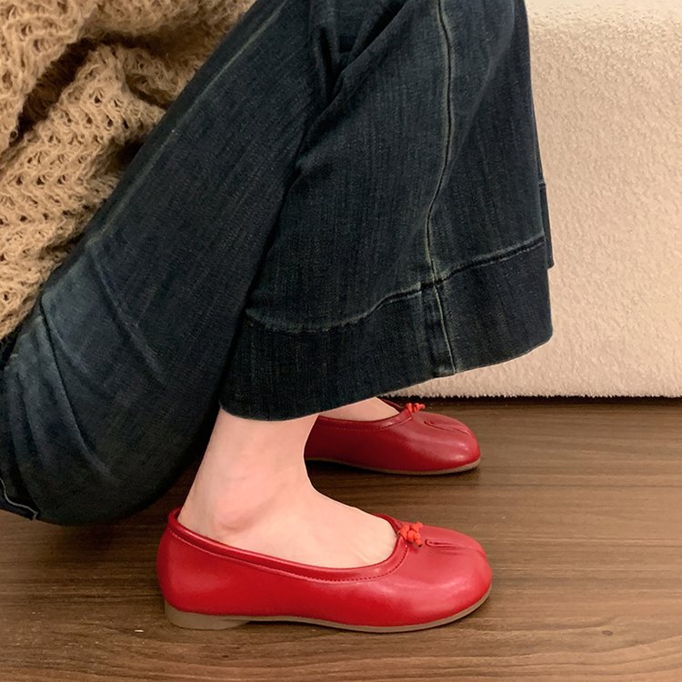 Damen Freizeitschuhe Flach Hufeisen Split-toe Bootsschuh Rot_voghion.com