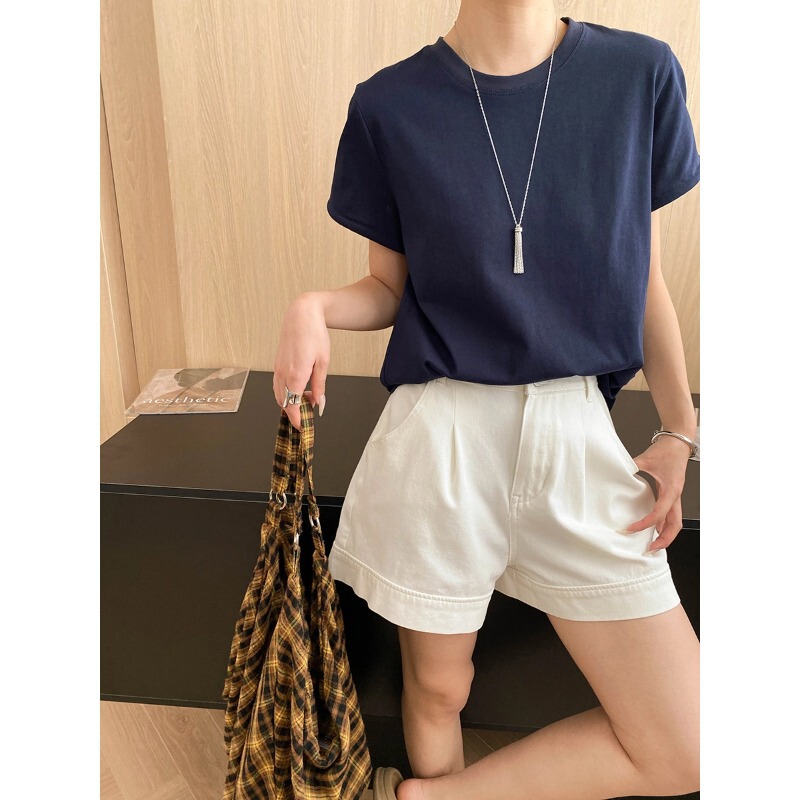 Sinan commuter simple hand a solid color leisure slim round neck short sleeve T-shirt cotton SN7646